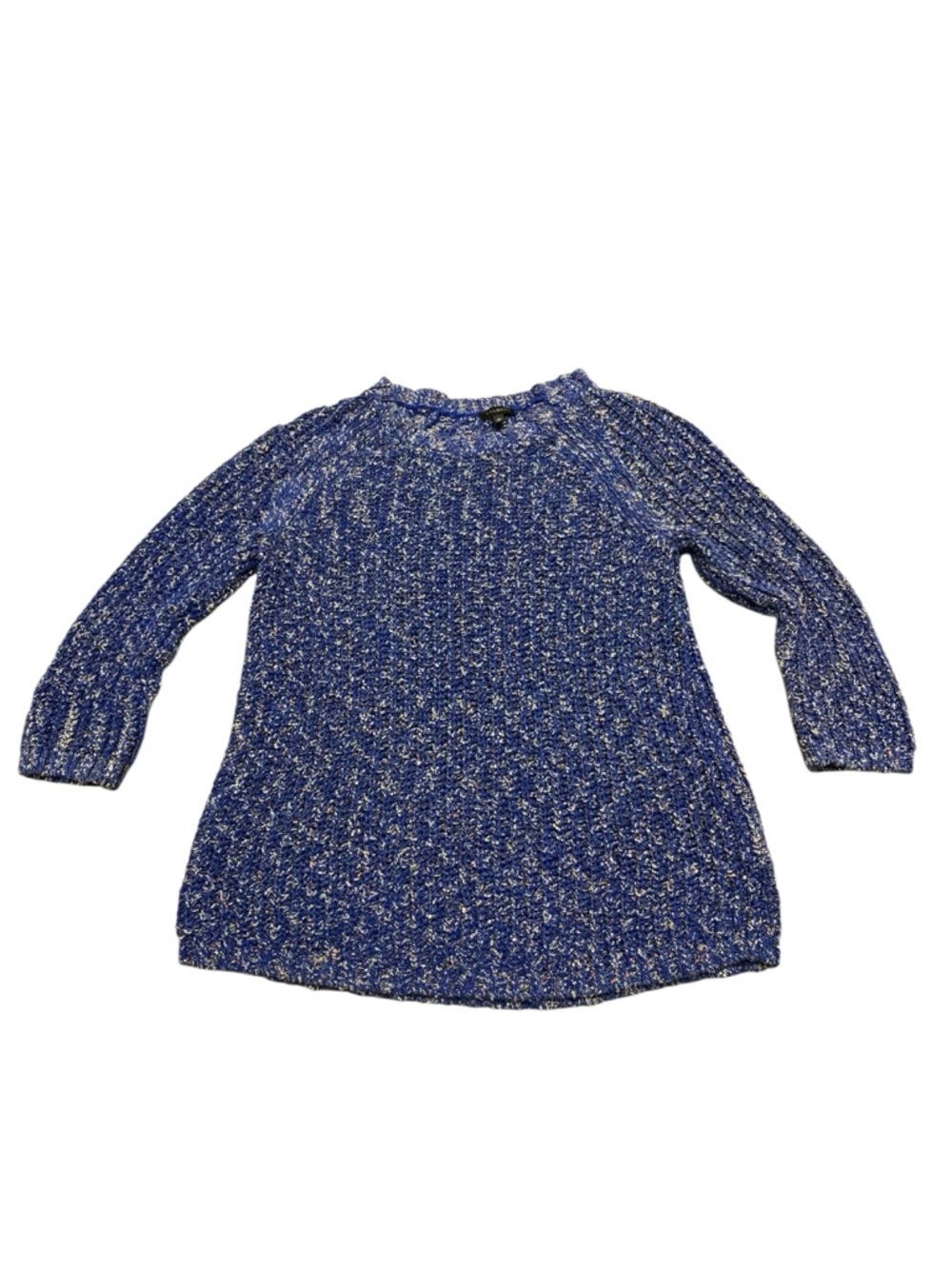 Talbots Sweater Curved Hem Blue, Open Knit Sweater, Stretch Crew Top Women’s M